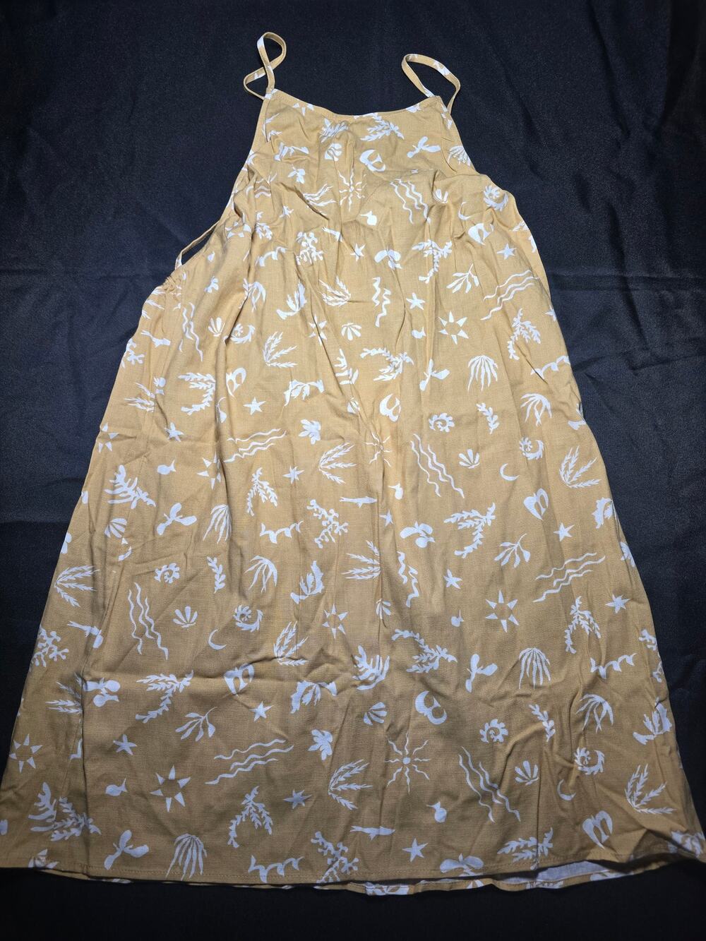 A New Day Dress Tan White Tropical Print
